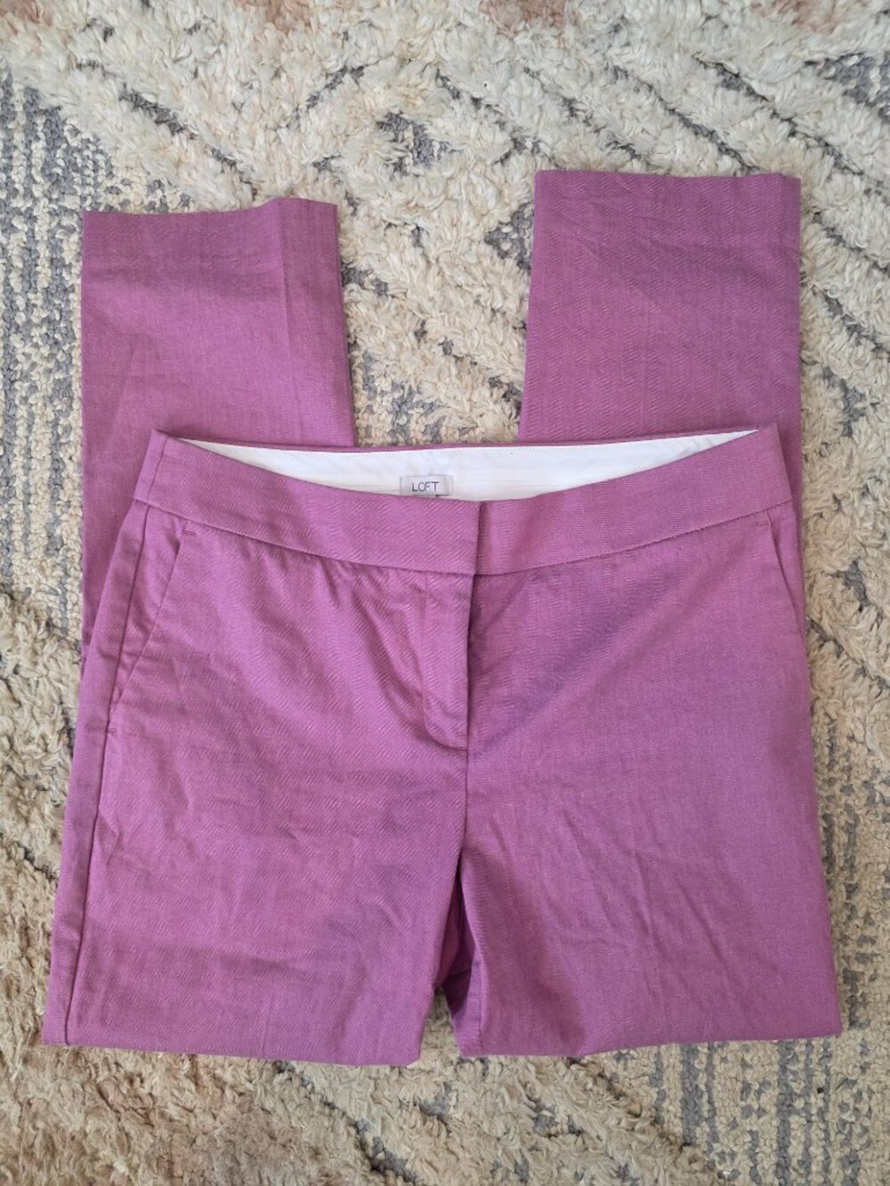 LOFT Purple Cotton Twill Pants Sz 10 Straight Leg Mid Rise Ankle Casual Work - Picture 4 of 6